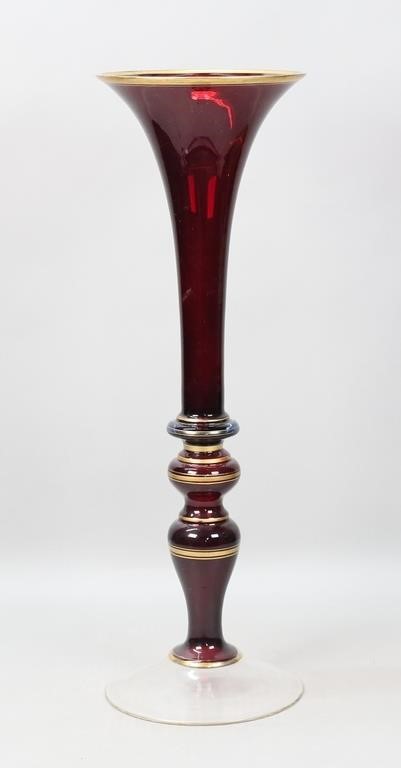 RUBY GLASS TRUMPET VASELarge ruby