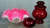 Ruffled cranberry cased glass