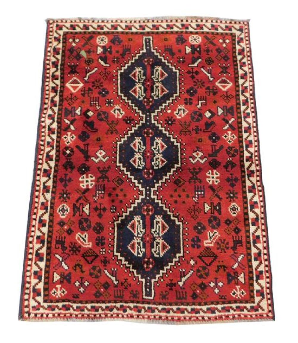 RUG: RED AND WHITE ORIENTAL, 4'