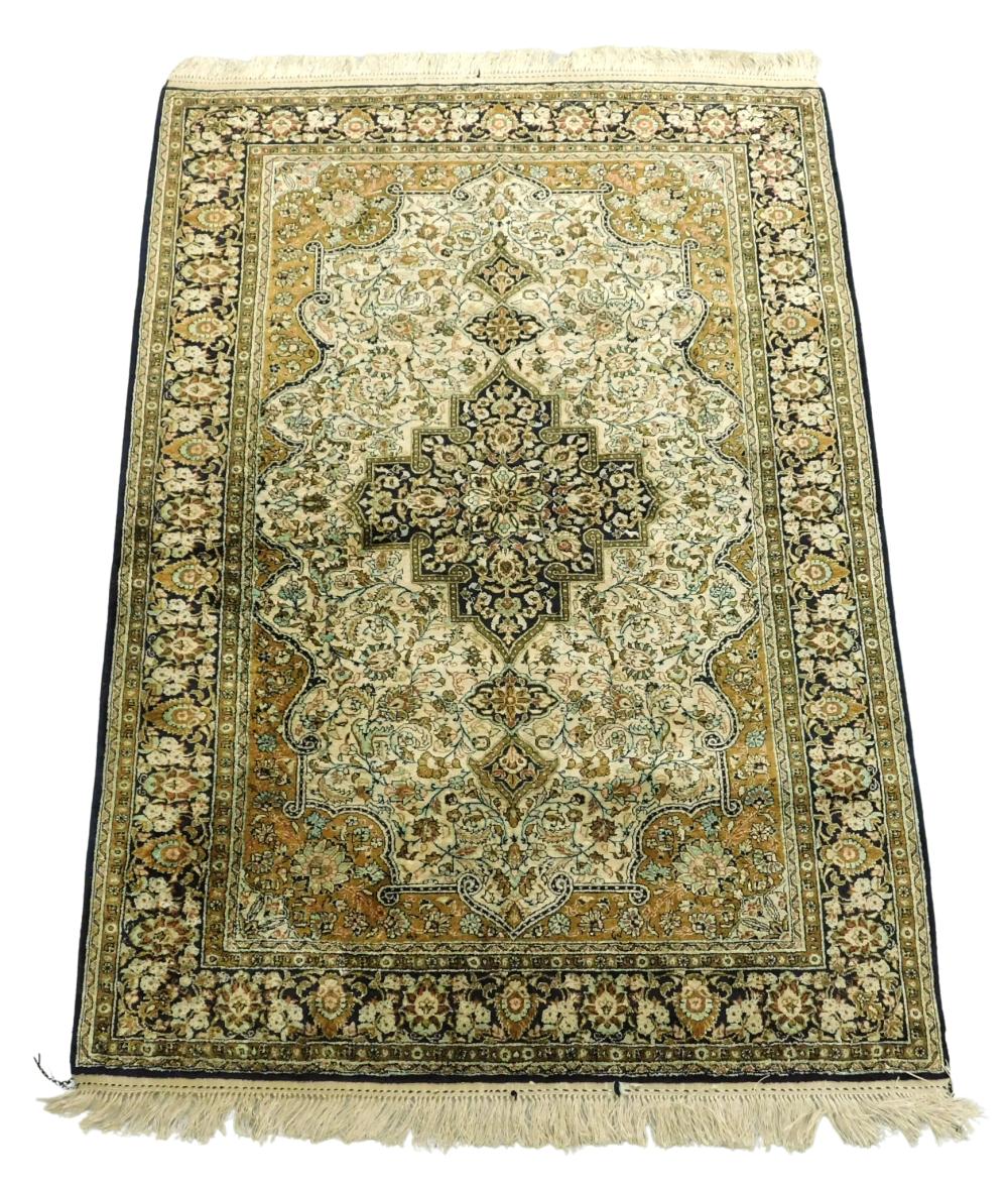 RUG: SEMI-ANTIQUE SILK IRANIAN RUG,