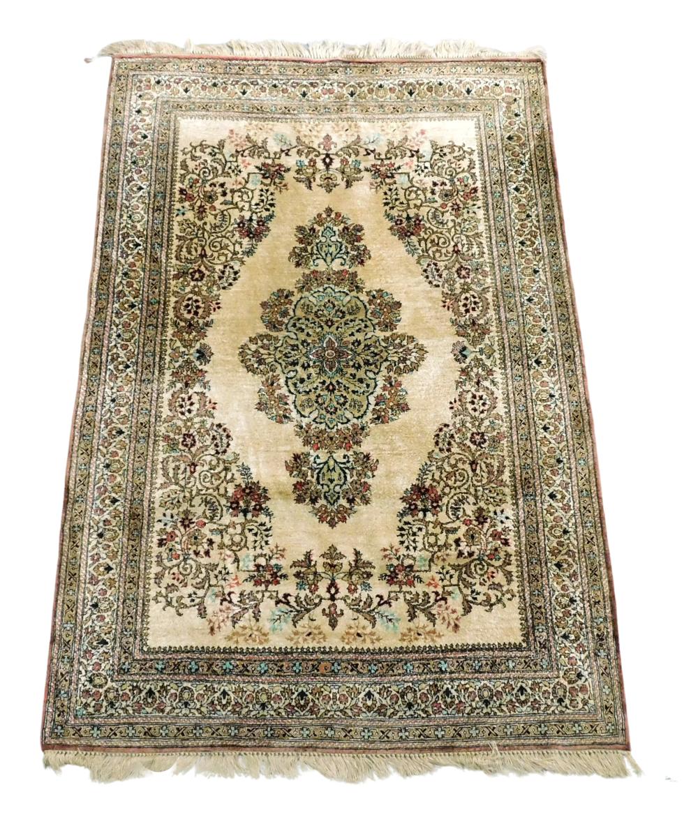 RUG: SEMI-ANTIQUE SILK IRANIAN RUG,