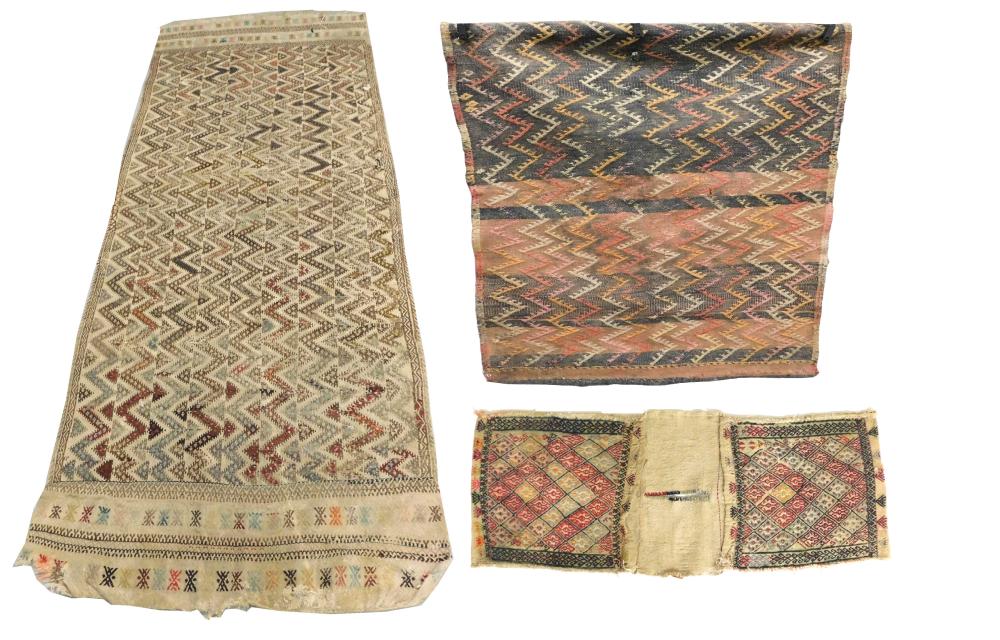 RUGS: THREE SEMI ANTIQUE KILIMS,