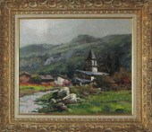 RURAL VILLAGE OIL ON CANVAS, A