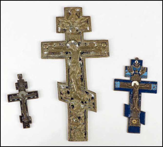 RUSSIAN BRASS AND ENAMEL CROSS.