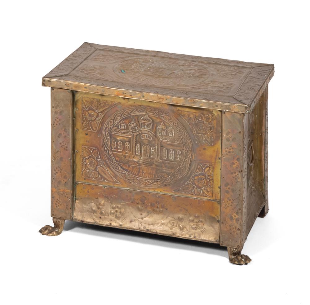 RUSSIAN BRASS-COVERED WOODEN