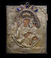 RUSSIAN BRASS & JEWELED ICON M