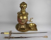 RUSSIAN BRASS SAMOVAR AND TRAY