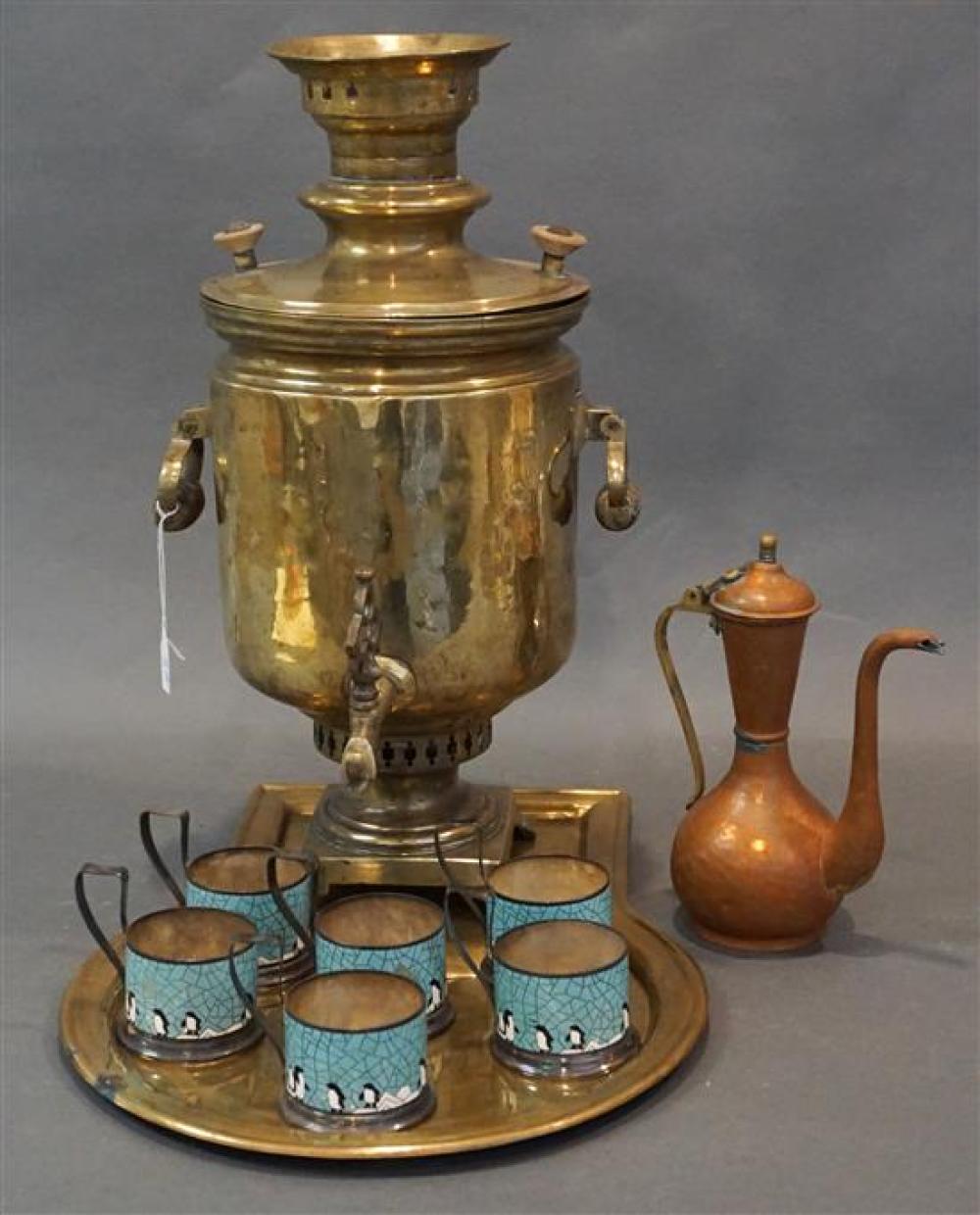 RUSSIAN BRASS SAMOVAR WITH TRAY,