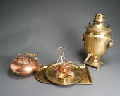 RUSSIAN BRASS SAMOVAR WITH TRA