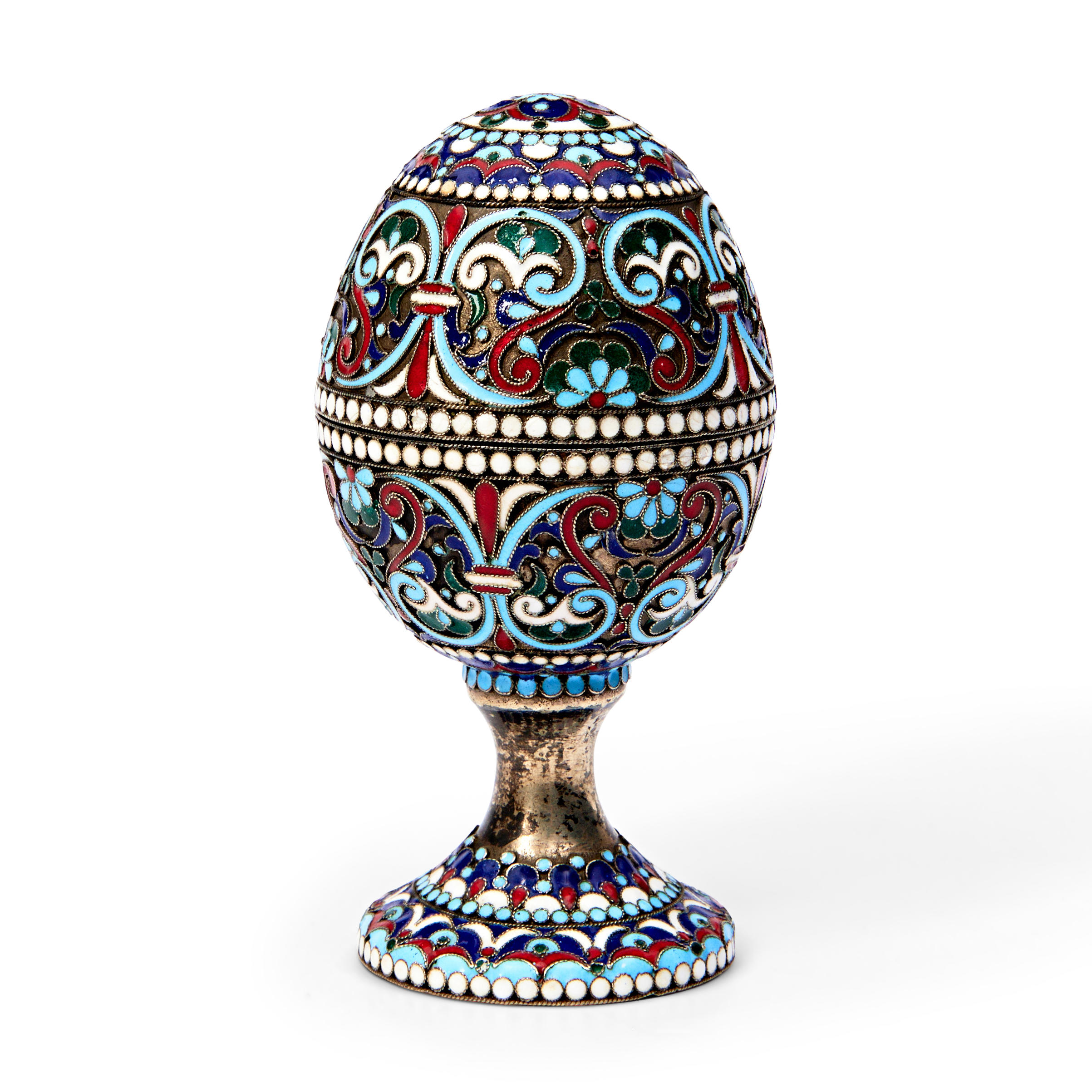 RUSSIAN ENAMEL AND .875 SILVER EGG,