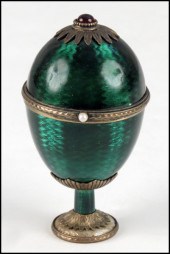 RUSSIAN ENAMEL EGG ON STAND. H