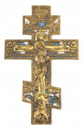 RUSSIAN ENAMELED BRONZE CRUCIF