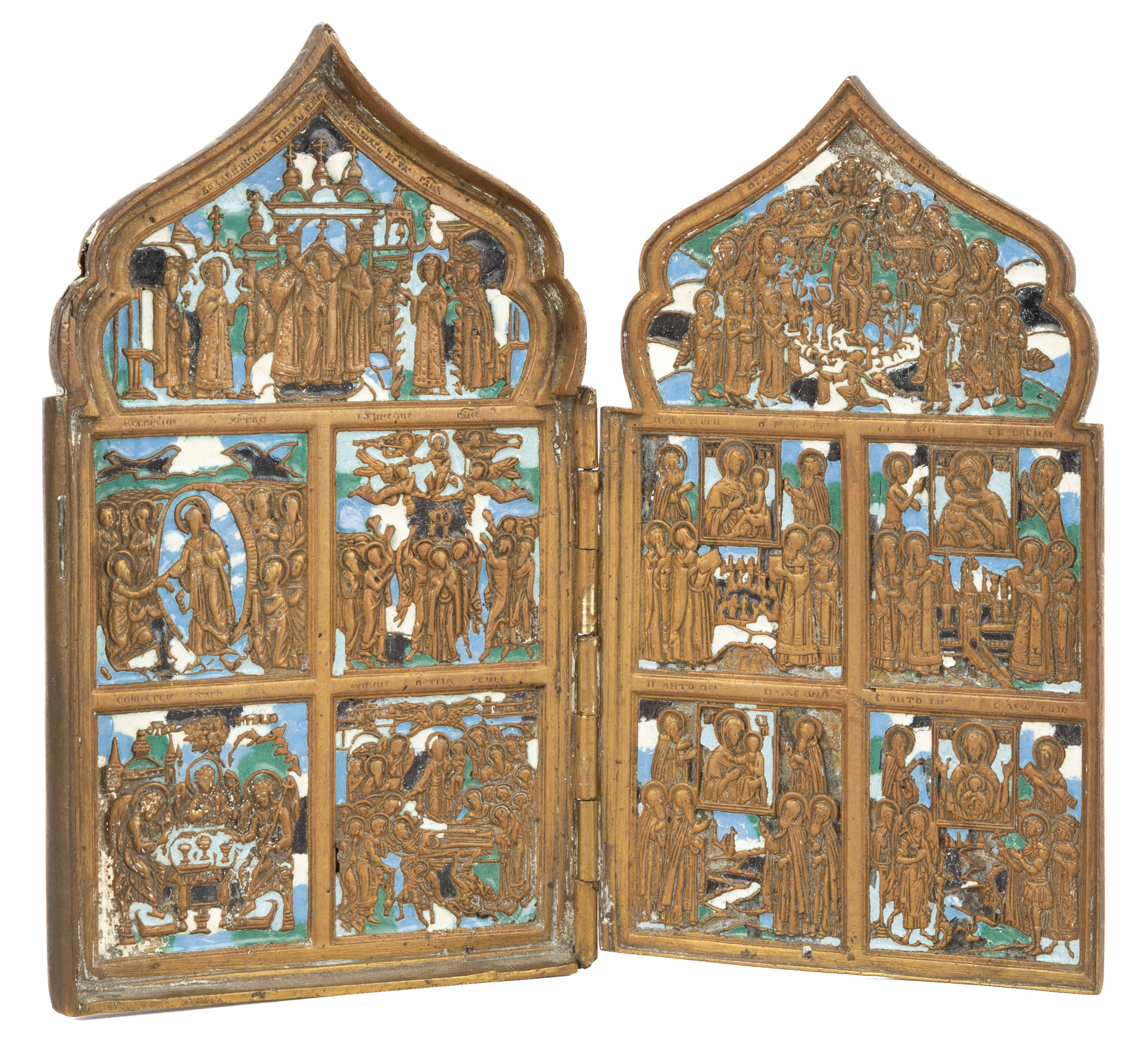 RUSSIAN ENAMELED BRONZE DIPTYCH