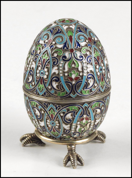 RUSSIAN ENAMELED SILVER EGG.
