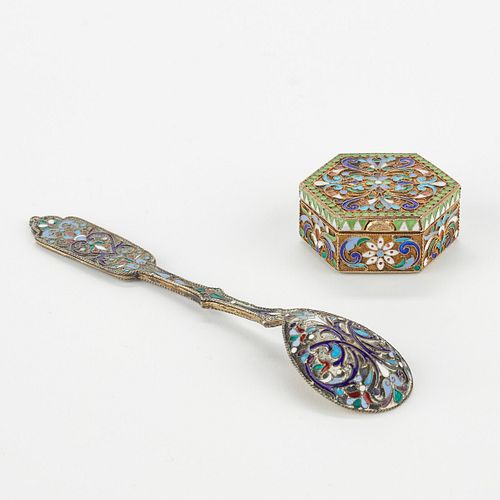 RUSSIAN ENAMELED SILVER SPOON &