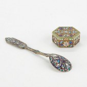 RUSSIAN ENAMELED SILVER SPOON