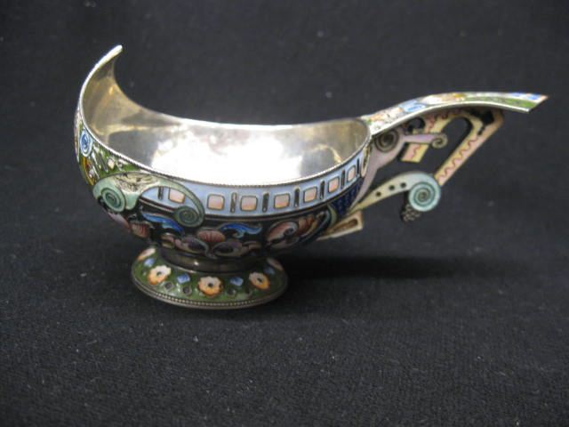 Russian Enameled Sterling Kovsh 3''