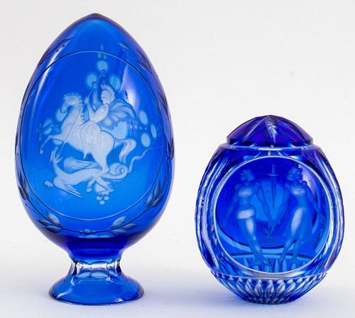 RUSSIAN ENGRAVED COBALT GLASS