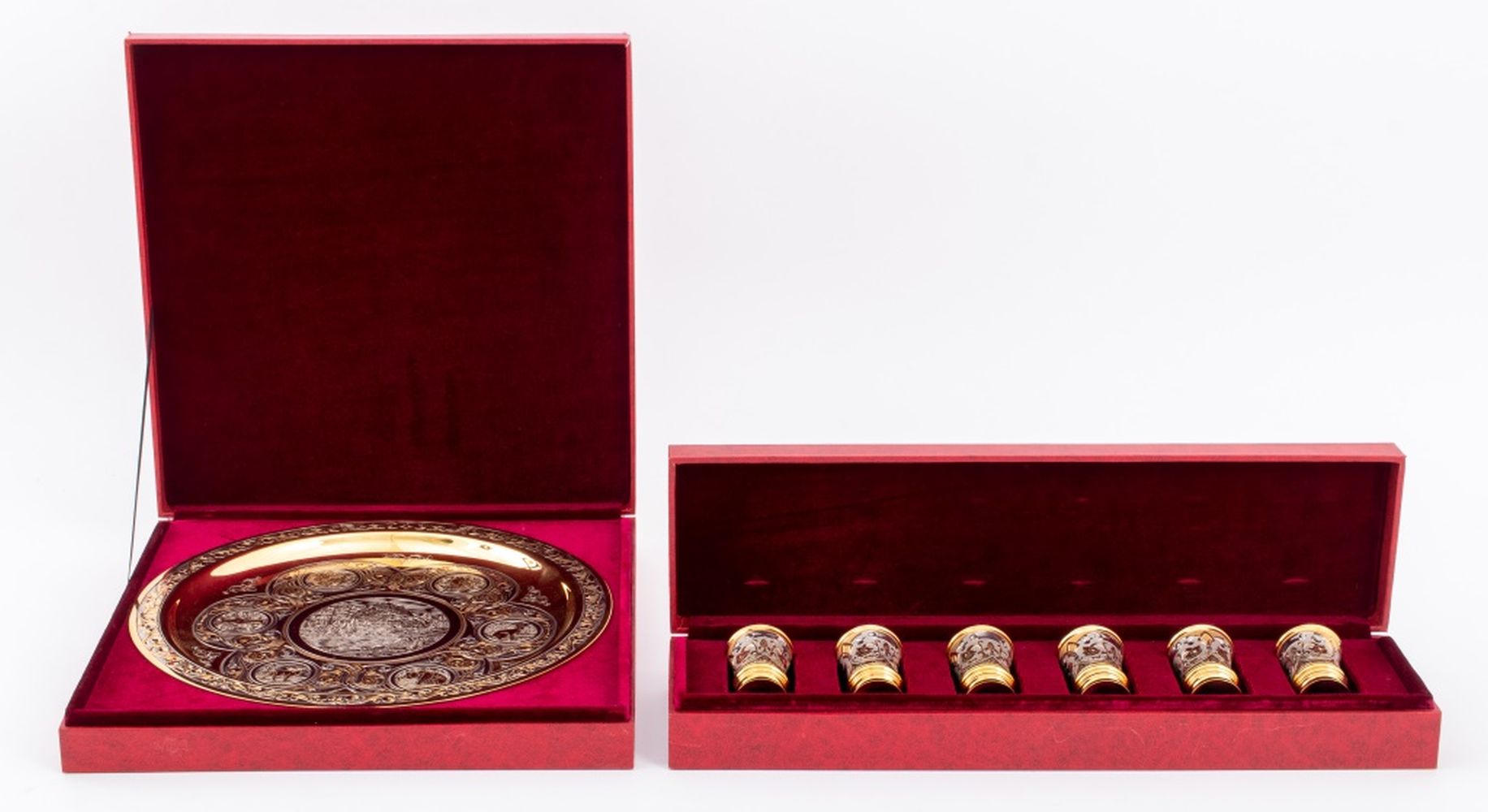 RUSSIAN GILDED STEEL VODKA CUPS AND