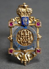 RUSSIAN GOLD, ENAMEL AND RUBY