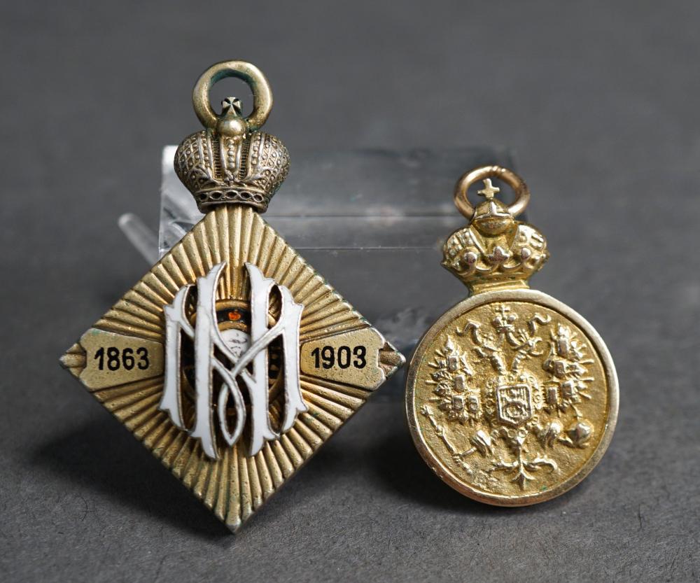 RUSSIAN GOLD JETON AND A SILVER AND