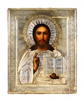 Russian icon and silver gilt o
