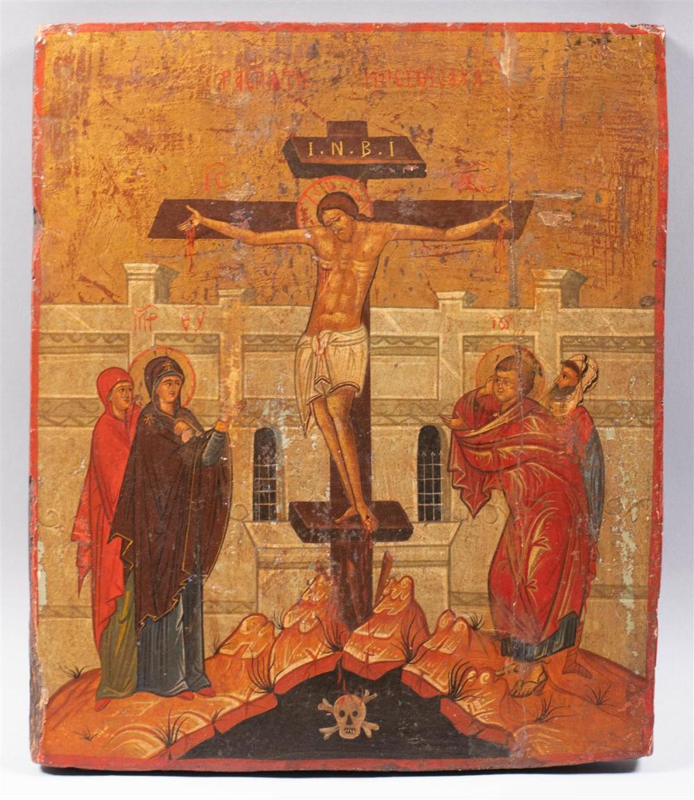 RUSSIAN ICON CRUCIFIXION OIL AND