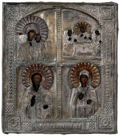 Russian icon, four panels with