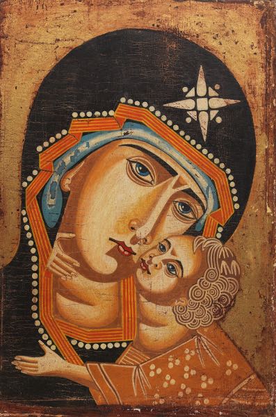 RUSSIAN ICON OF MADONNA AND CHILD