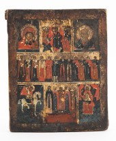 RUSSIAN ICON OF SAINTS, 18TH C