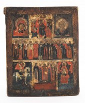 RUSSIAN ICON OF SAINTS, 18TH C