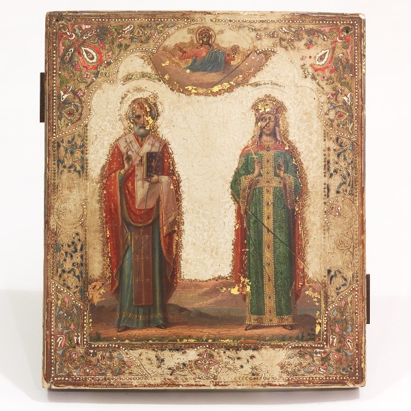 RUSSIAN ICON OF TWO SAINTS 12 ¼"