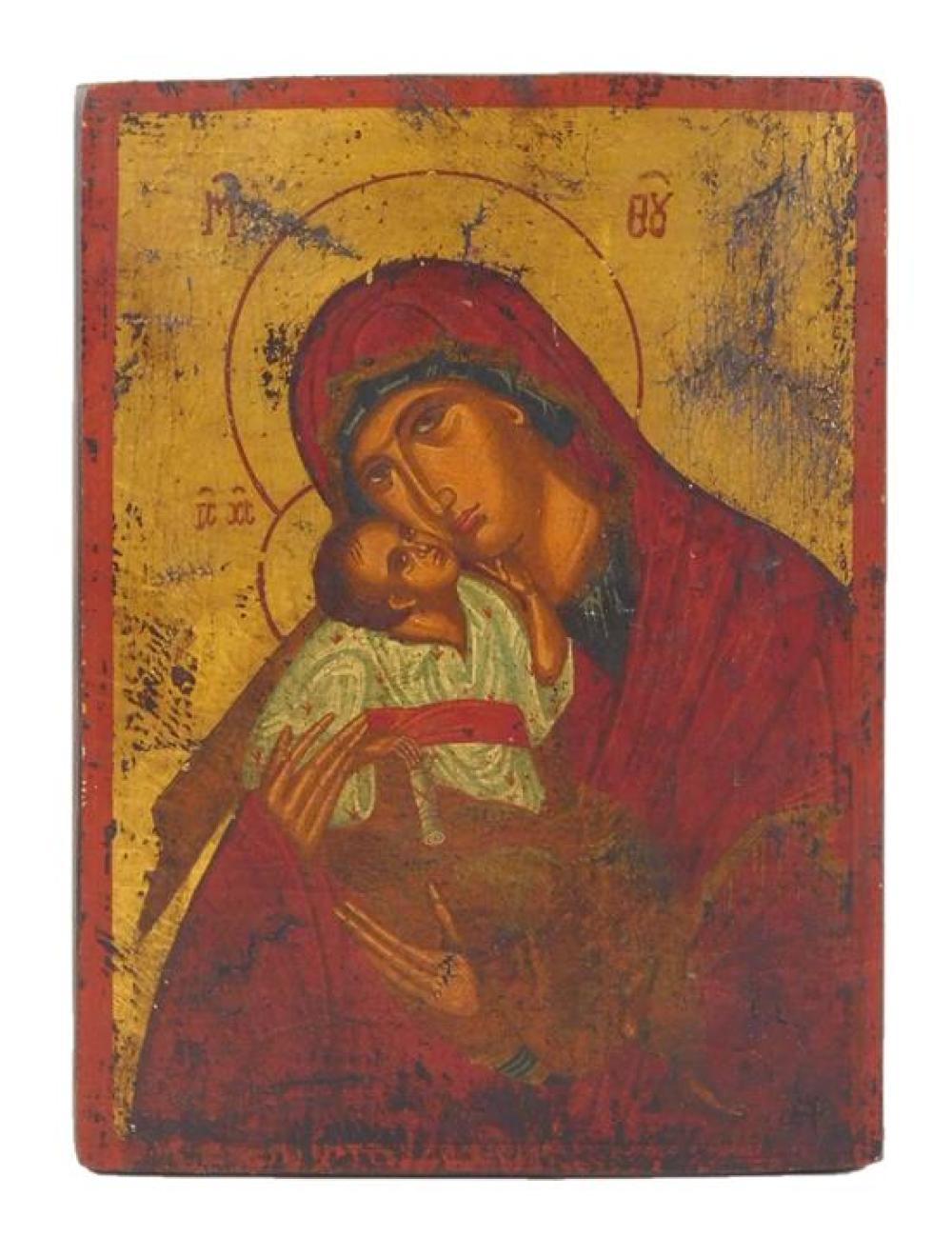RUSSIAN ICON ON PANEL, MADONNA
