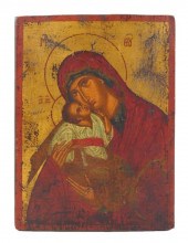 RUSSIAN ICON ON PANEL, MADONNA