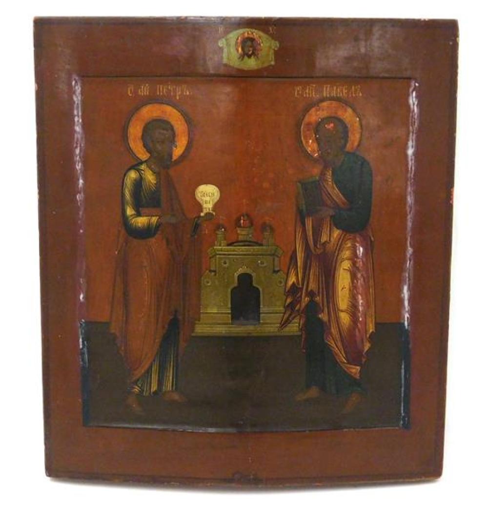 RUSSIAN ICON ON PANEL, "SAINTS