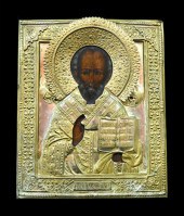 RUSSIAN ICON ON PANEL WITH GIL