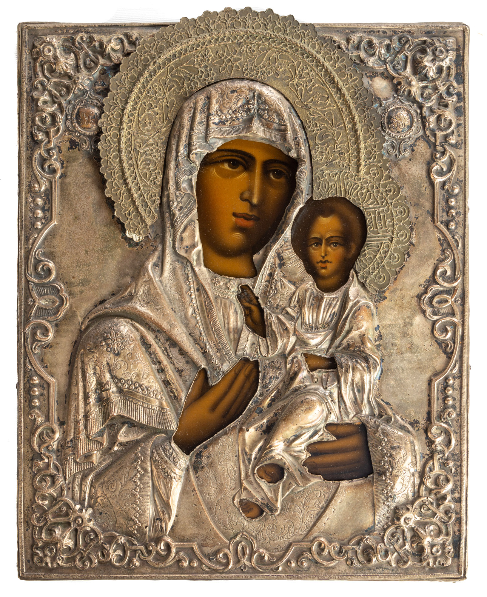 RUSSIAN ICON WITH MADONNA & CHILD