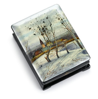 Russian lacquer box, 'the rooks are