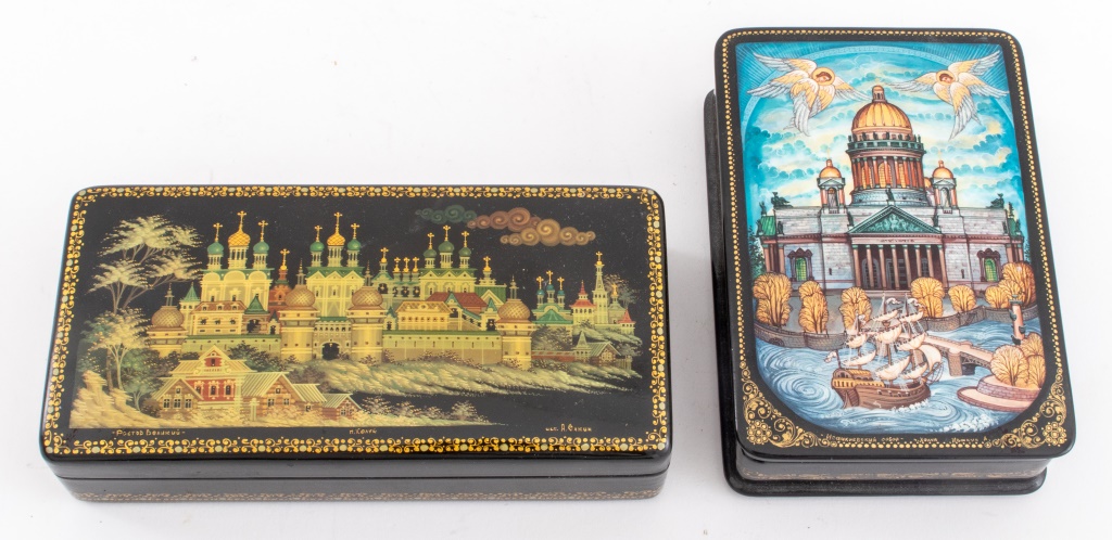 RUSSIAN LACQUER "CITY" BOXES, 2 Two