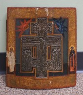 RUSSIAN METAL MOUNTED ICON OF