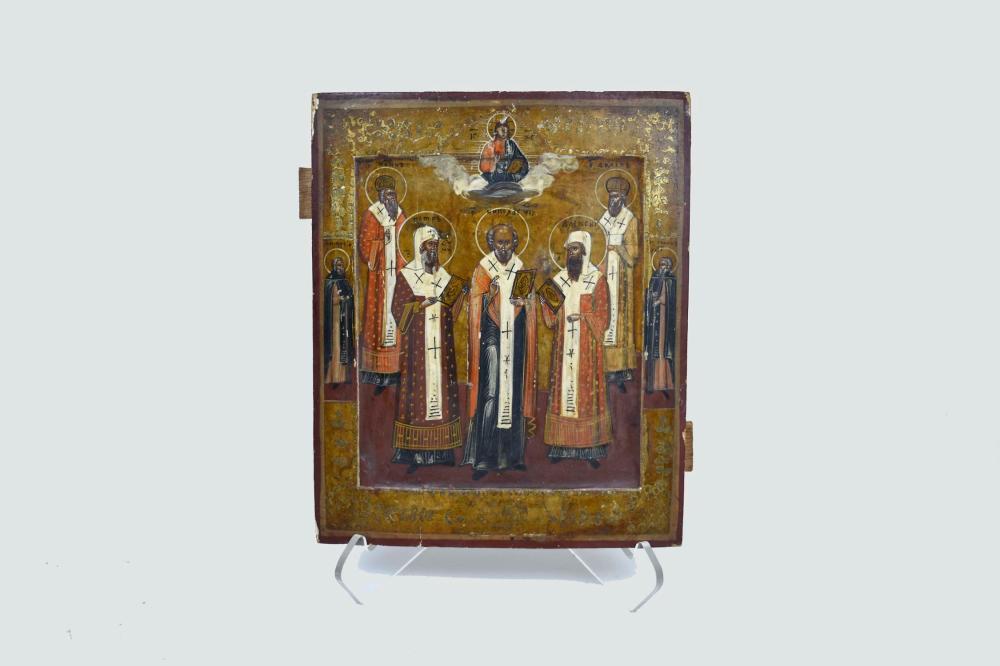 RUSSIAN PAINTED AND PARCEL GILT