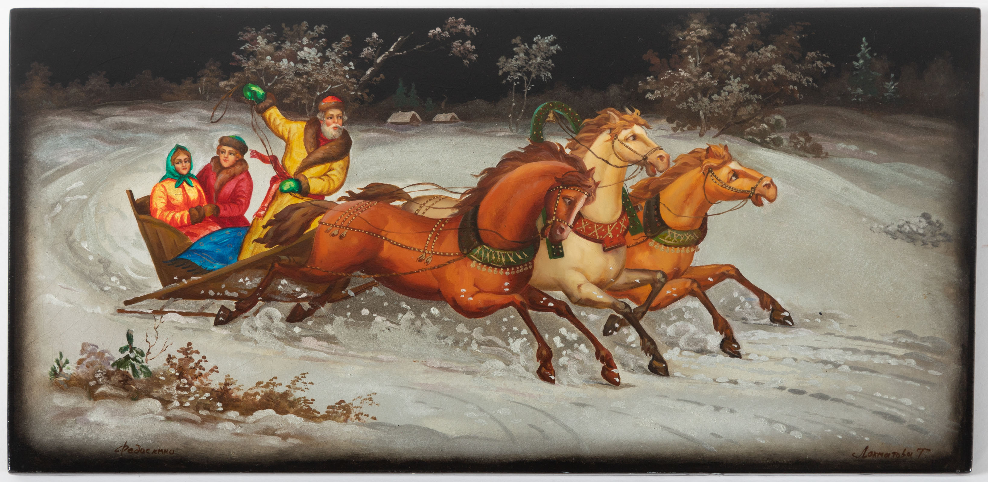 RUSSIAN PAINTED LACQUER PLAQUE OF A