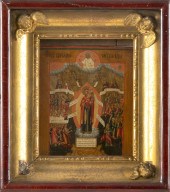 RUSSIAN PAINTED WOOD ICON OF M