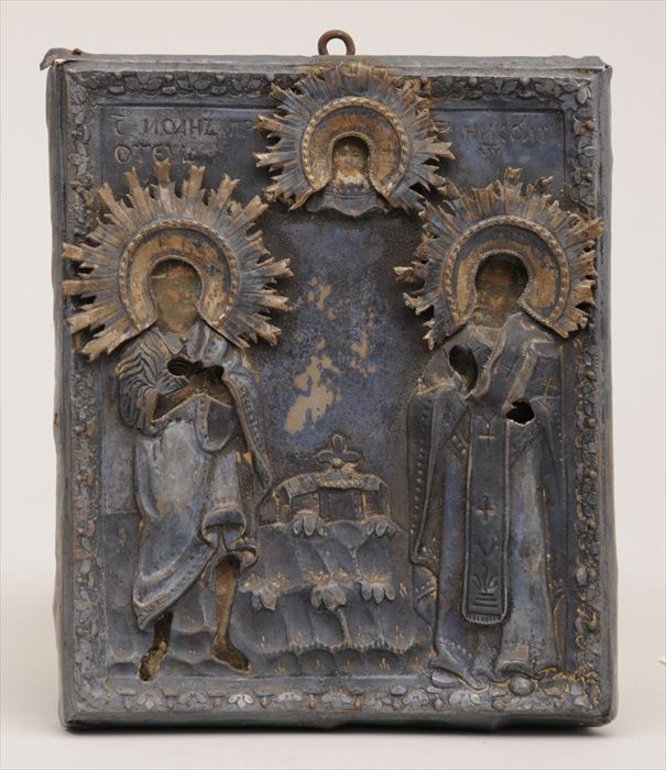 RUSSIAN PAINTED WOOD ICON WITH