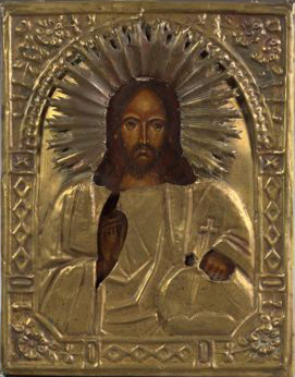Russian Painted Wooden Ikon of