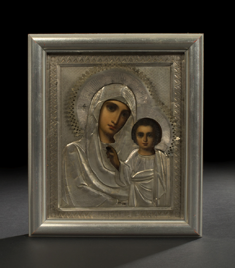 Russian Polychromed Wooden Ikon