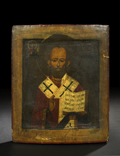 Russian Polychromed Wooden Ikon
