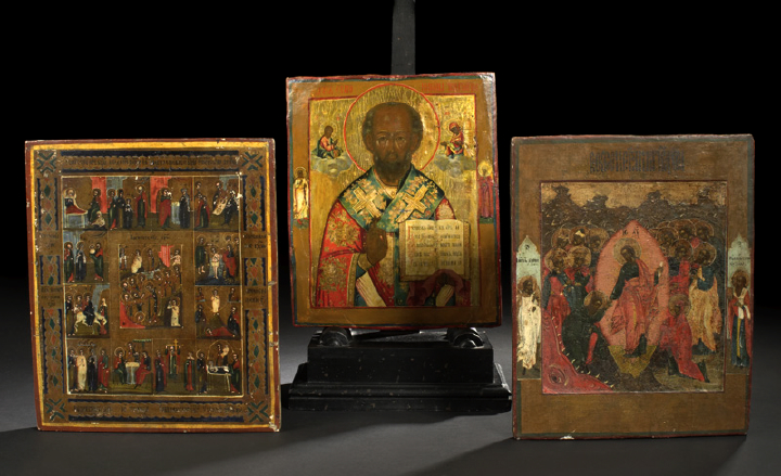 Russian Polychromed Wooden Ikon