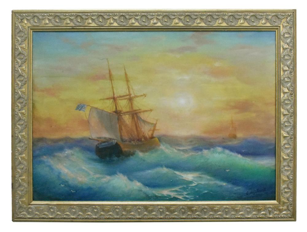 RUSSIAN SCHOOL, SHIP AT SEA, SIGNED