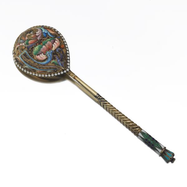 RUSSIAN SILVER AND ENAMEL SPOON 